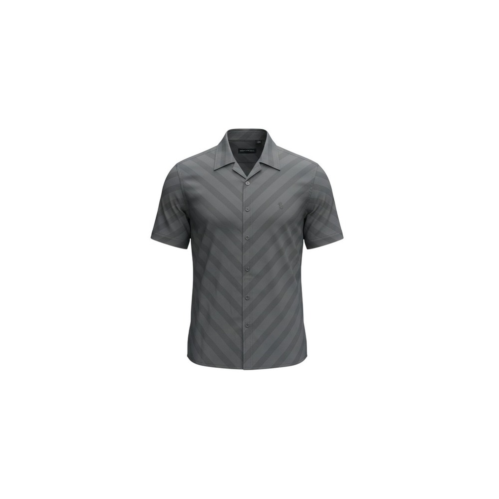 Kenneth Cole Button Down Shirt Mens Medium Grey Chevron Stripe Short Sleeve